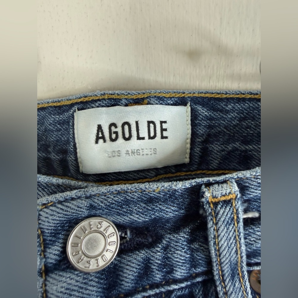 Agolde Riley high rise straight crop blue button fly denim jeans 27 - Picture 4 of 11